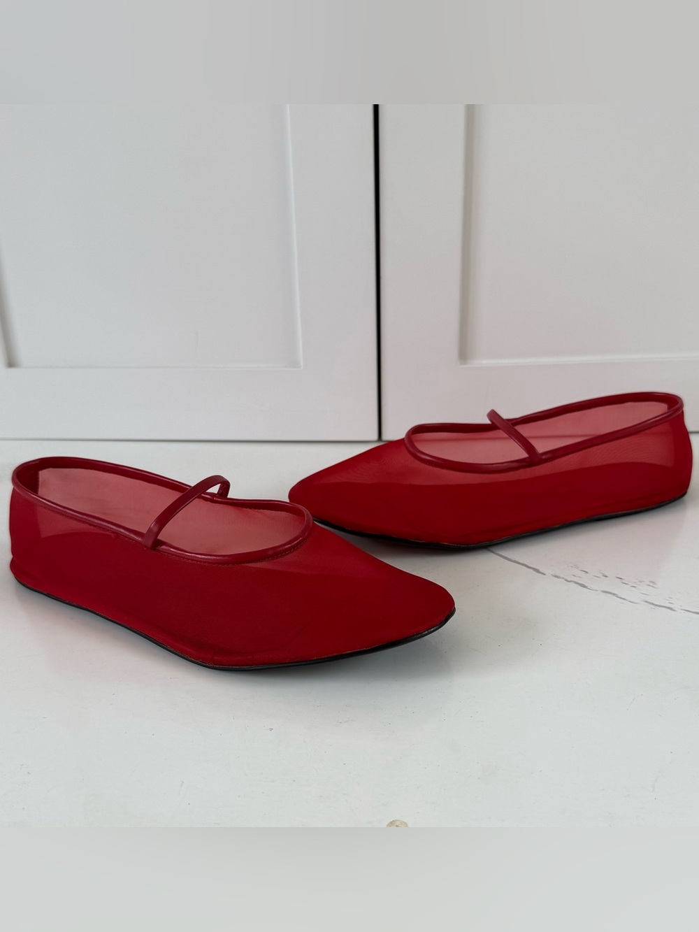 Jeffrey Campbell Swan Lake Red Mesh Mary Jane Ballet Flats Womens Size 8
